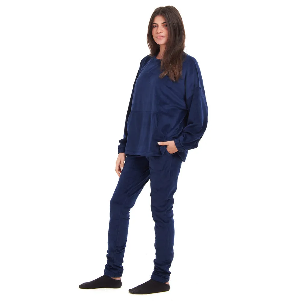 Women Winter Pajama Set Dark Blue Sweatshirt   Pants