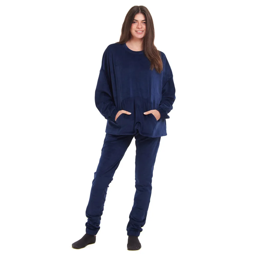 Women Winter Pajama Set Dark Blue Sweatshirt   Pants