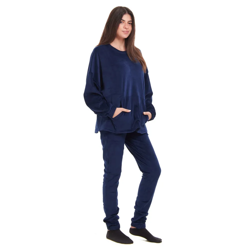 Women Winter Pajama Set Dark Blue Sweatshirt   Pants