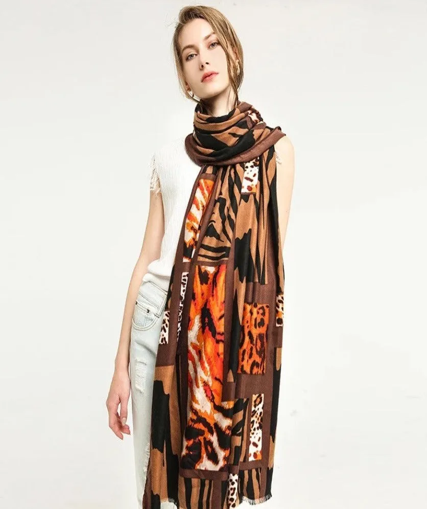 Women's Animal Pattern Scarf Long Large Animal Print Shawl Wrap