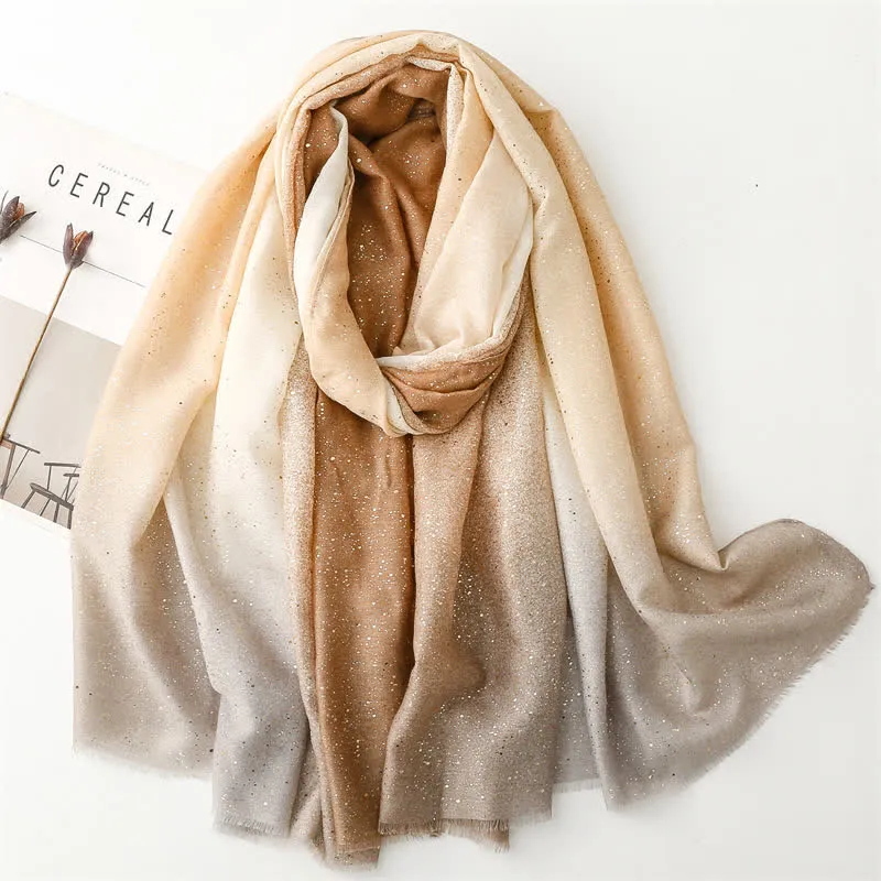 Women's Elegant Foil Printed Gradient Color Thin Scarf