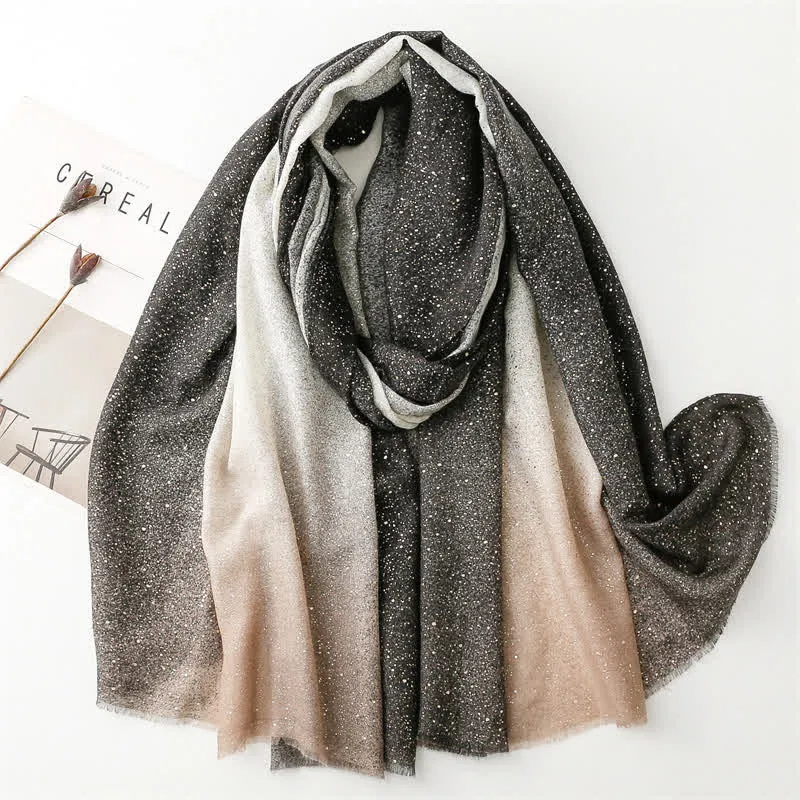 Women's Elegant Foil Printed Gradient Color Thin Scarf