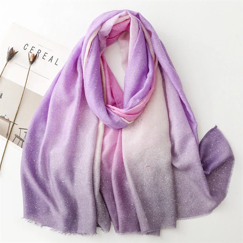 Women's Elegant Foil Printed Gradient Color Thin Scarf