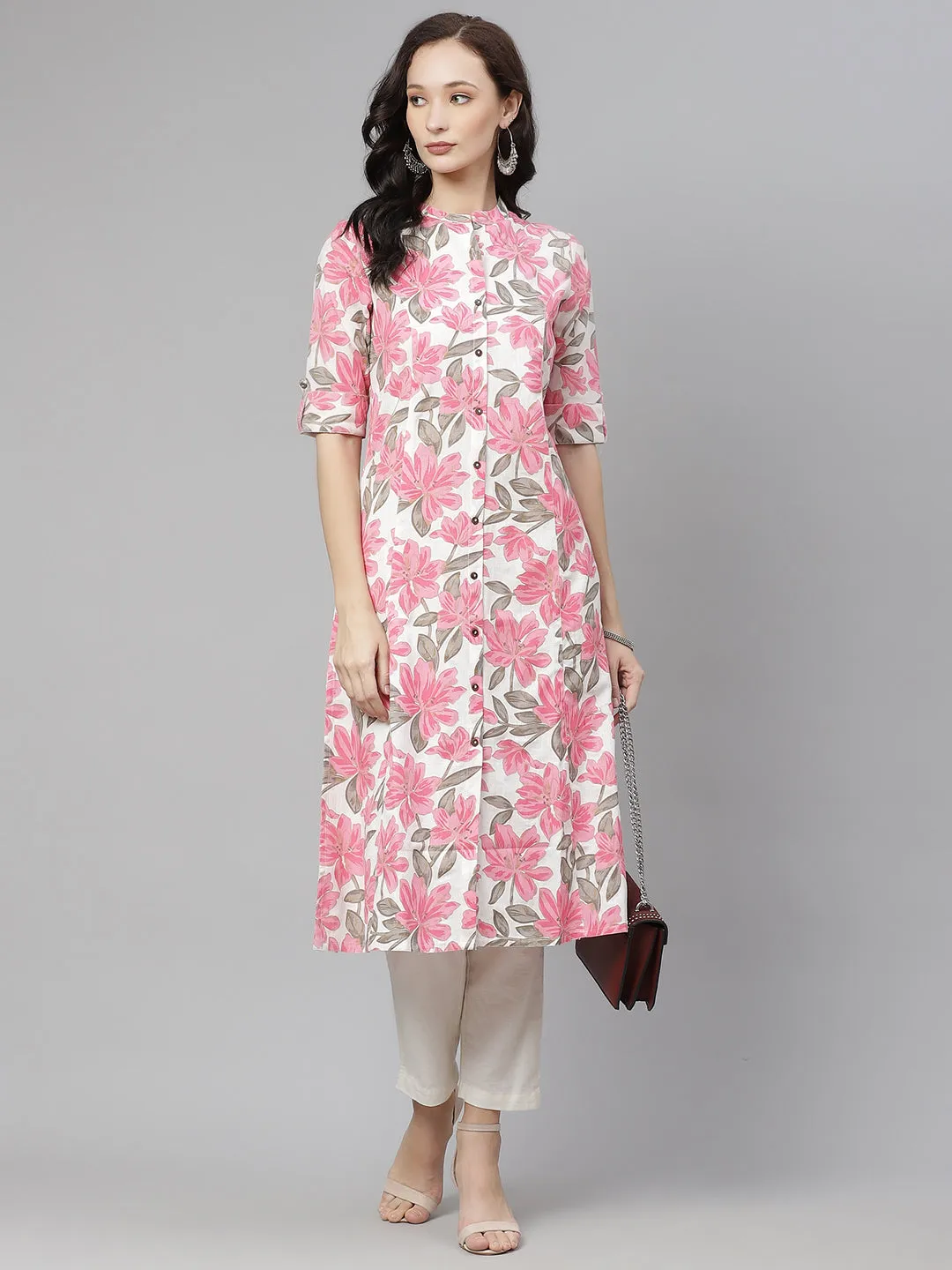 Women'S Floral Print A-Line Cotton Kurta