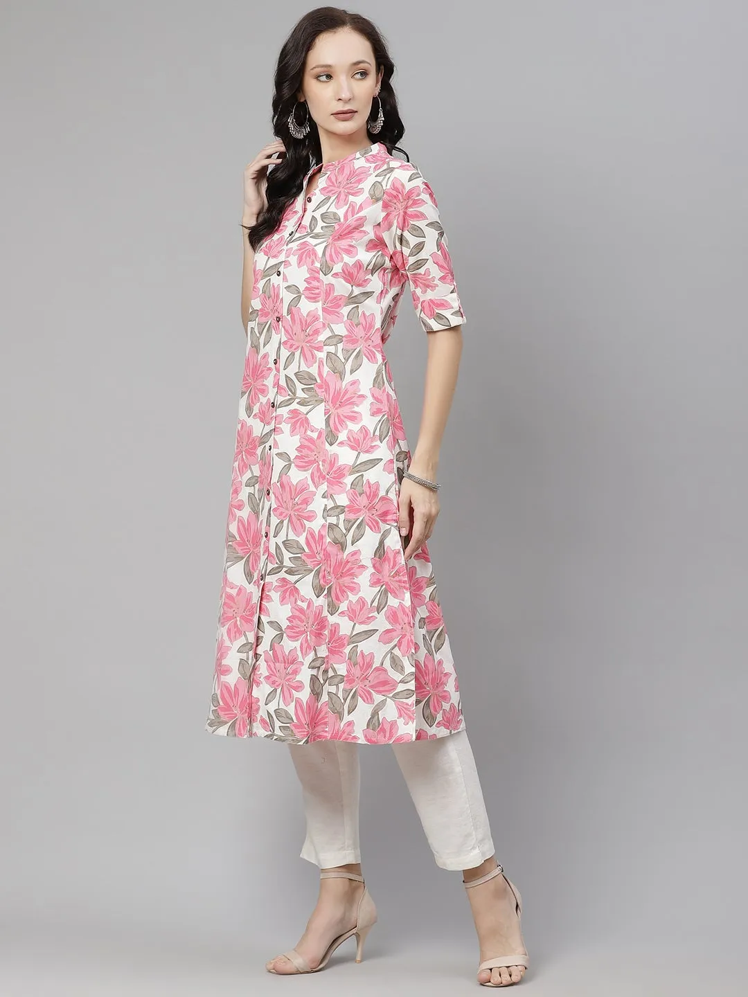 Women'S Floral Print A-Line Cotton Kurta