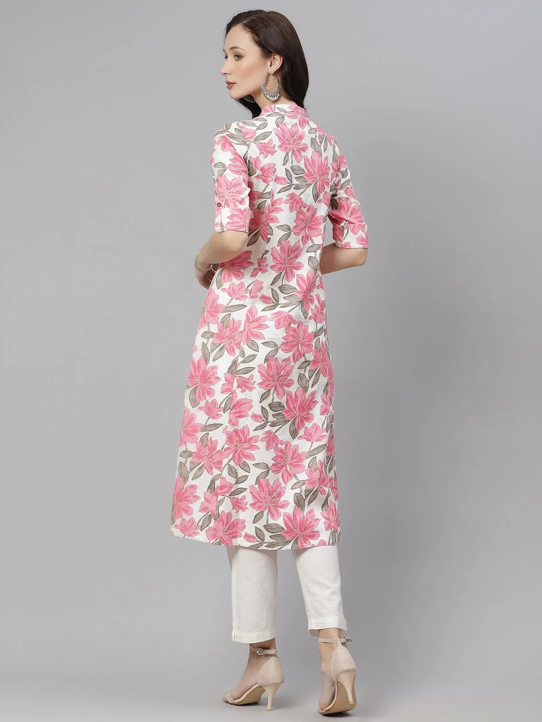 Women'S Floral Print A-Line Cotton Kurta